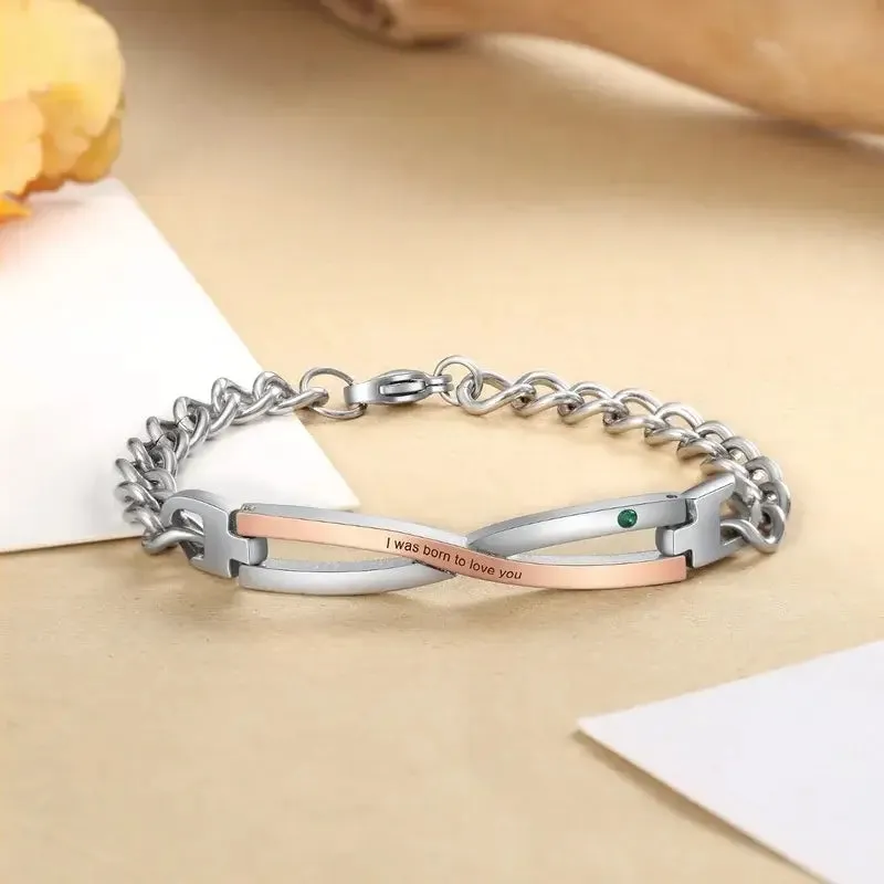 Couples Infinity Love Matching Bracelets | Personalised Birthstone Bracelet | 2 Pieces