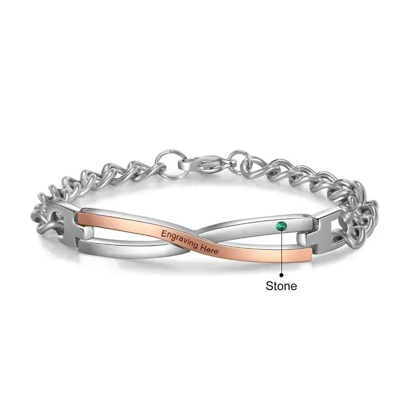 Couples Infinity Love Matching Bracelets | Personalised Birthstone Bracelet | 2 Pieces
