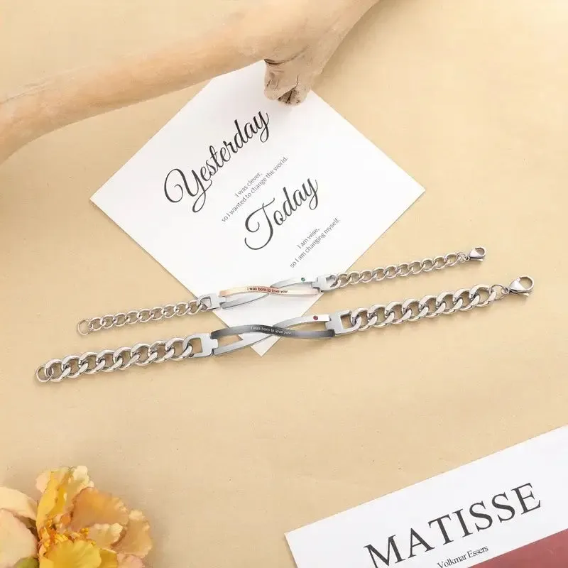 Couples Infinity Love Matching Bracelets | Personalised Birthstone Bracelet | 2 Pieces