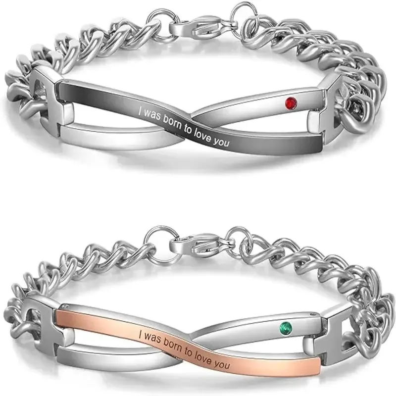 Couples Infinity Love Matching Bracelets | Personalised Birthstone Bracelet | 2 Pieces