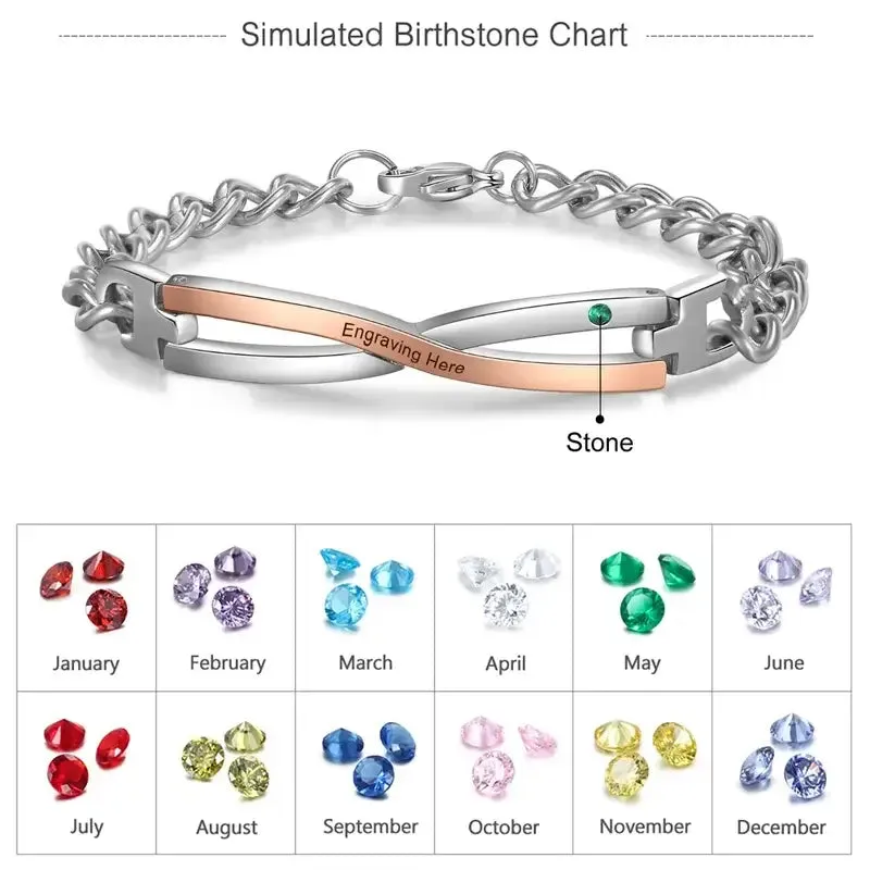 Couples Infinity Love Matching Bracelets | Personalised Birthstone Bracelet | 2 Pieces