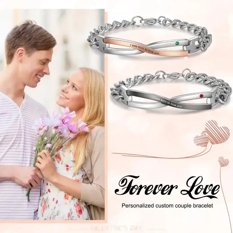 Couples Infinity Love Matching Bracelets | Personalised Birthstone Bracelet | 2 Pieces
