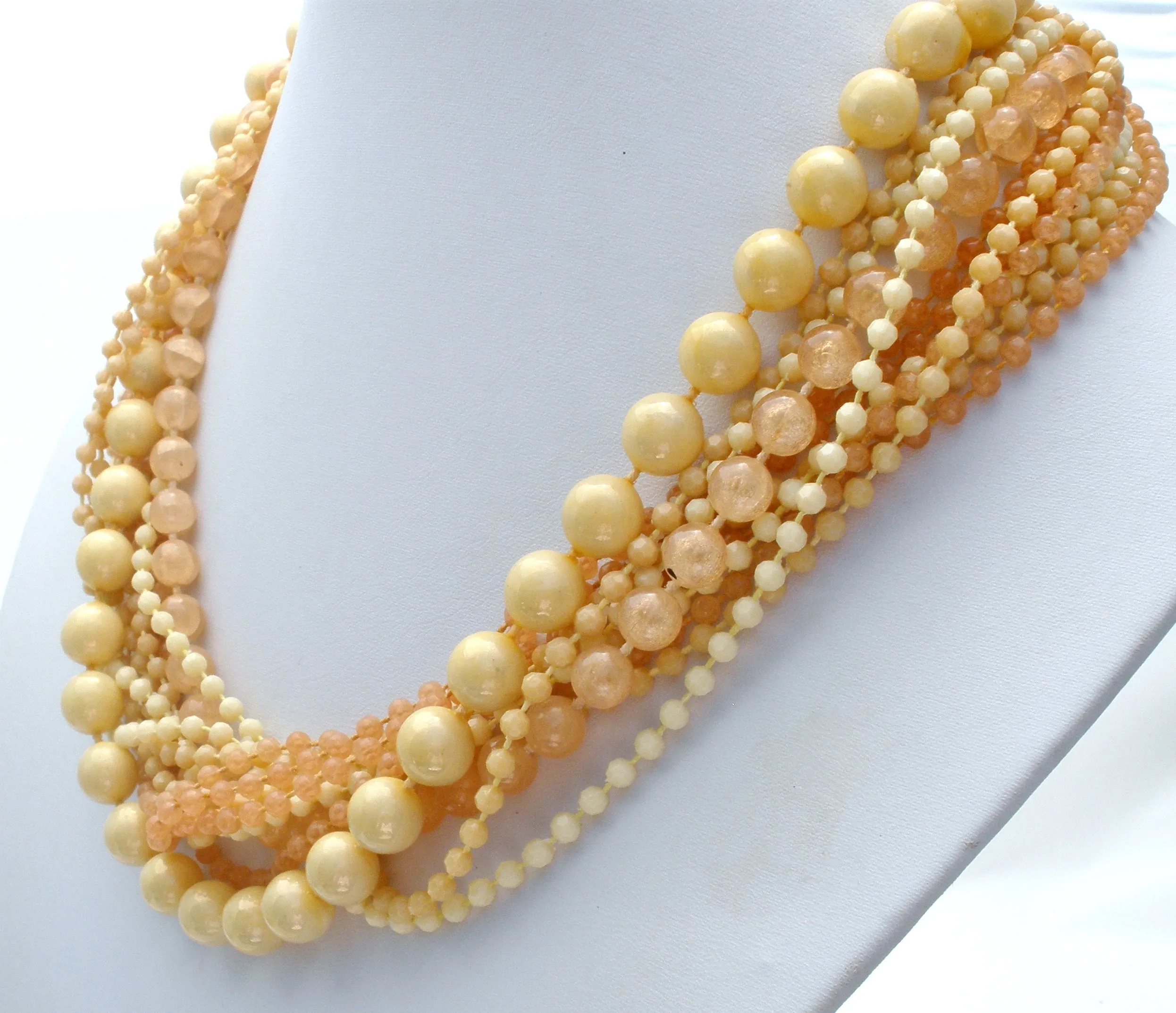 Cream & Beige Multi Strand Bead Necklace Set Vintage