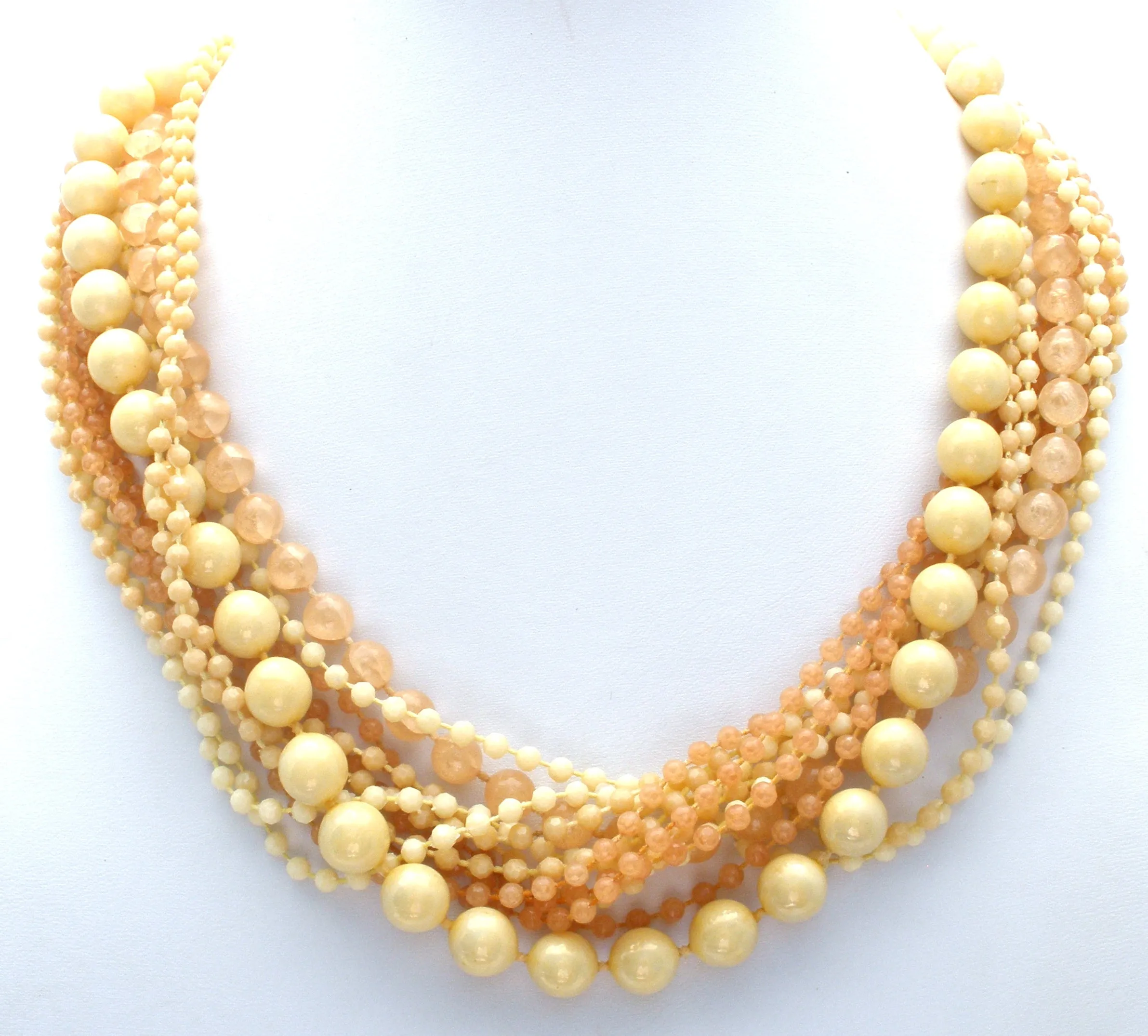 Cream & Beige Multi Strand Bead Necklace Set Vintage