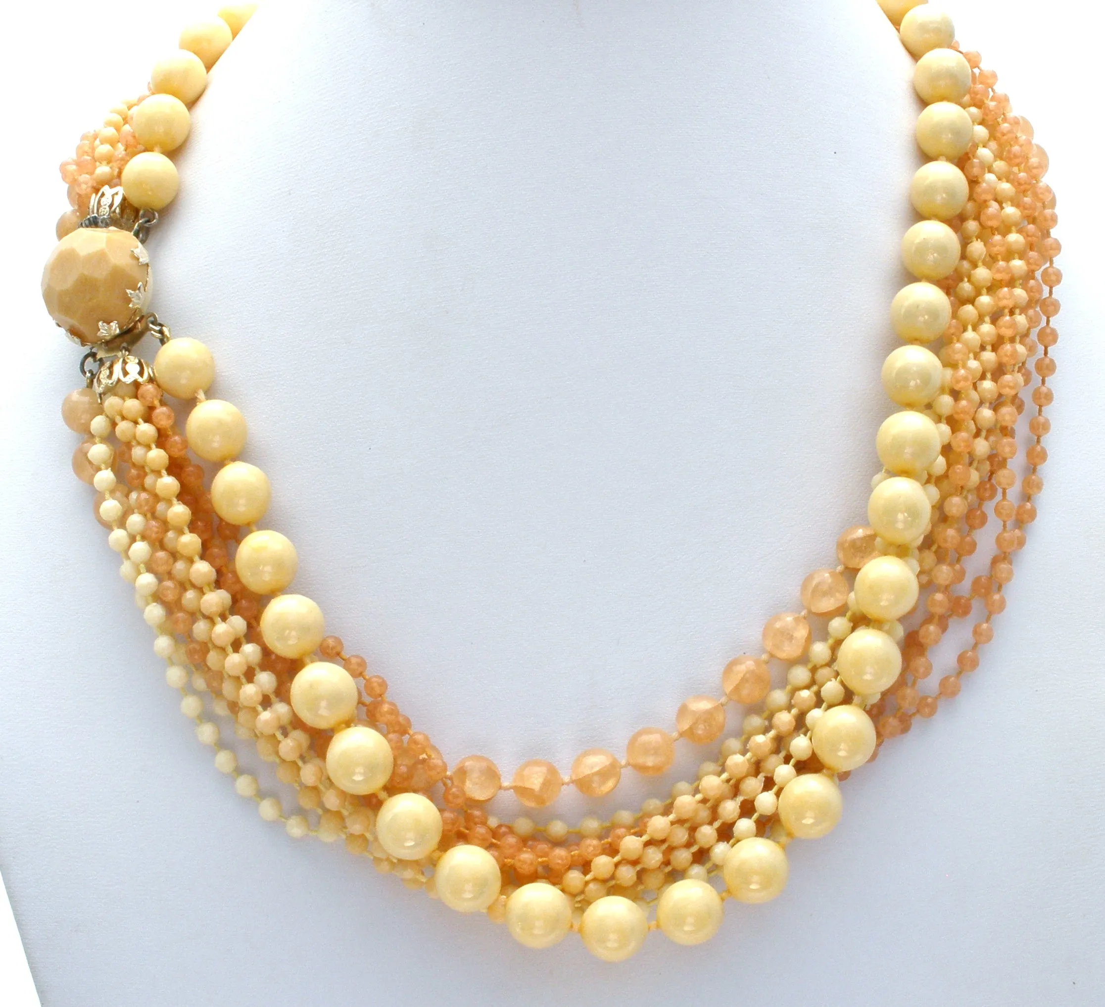 Cream & Beige Multi Strand Bead Necklace Set Vintage