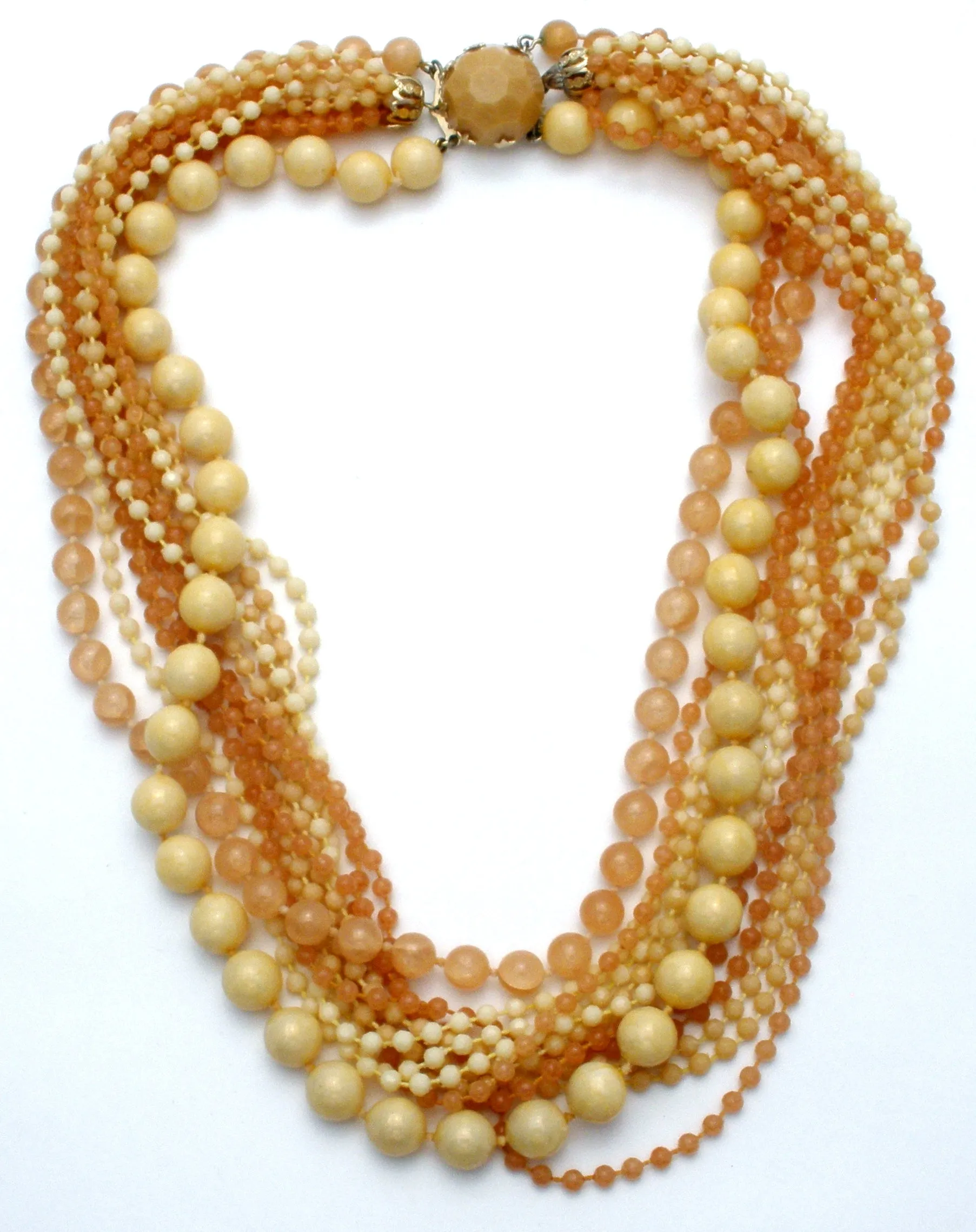 Cream & Beige Multi Strand Bead Necklace Set Vintage