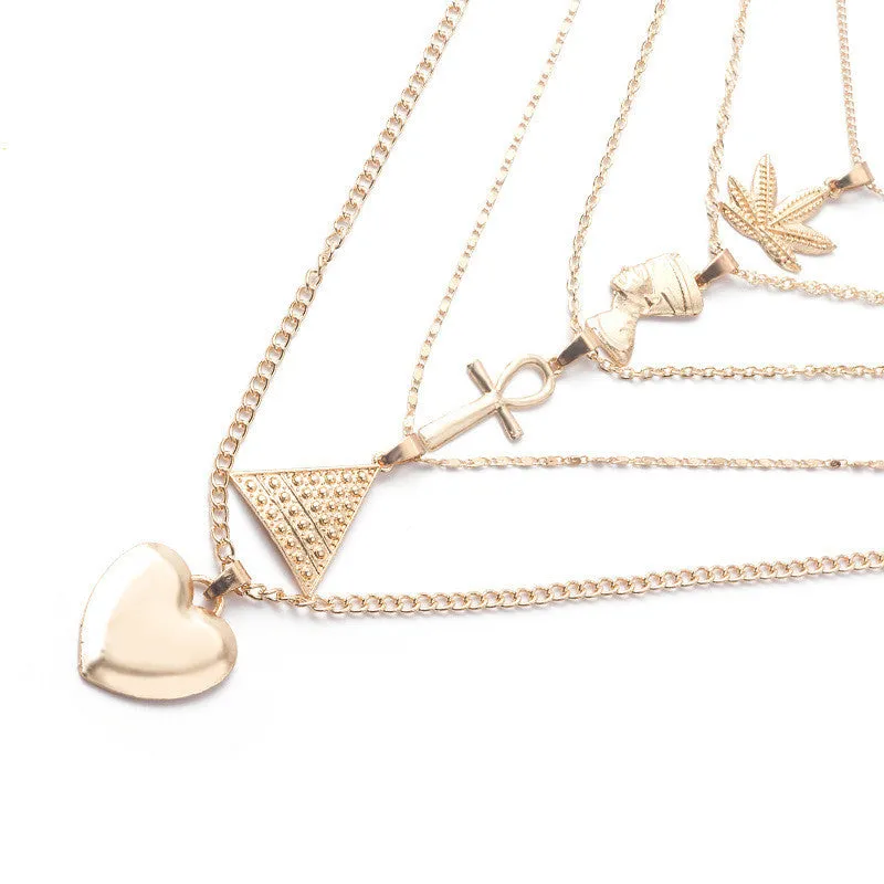 Cross Flower Multilayer Necklace Love Geometric Triangle