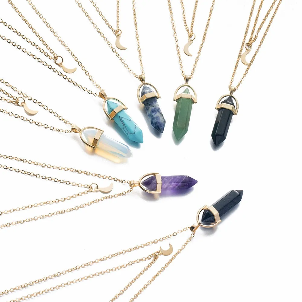 Crystal Moon Gold Layered Necklace