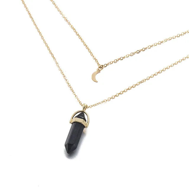 Crystal Moon Gold Layered Necklace