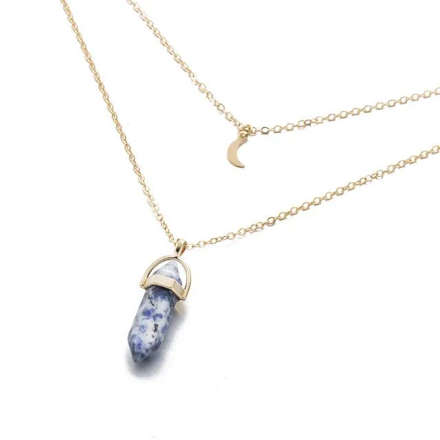 Crystal Moon Gold Layered Necklace