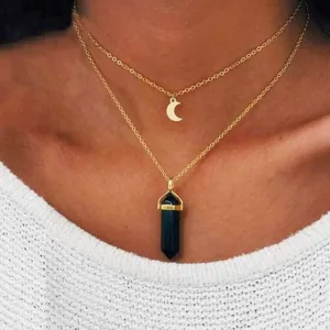 Crystal Moon Gold Layered Necklace
