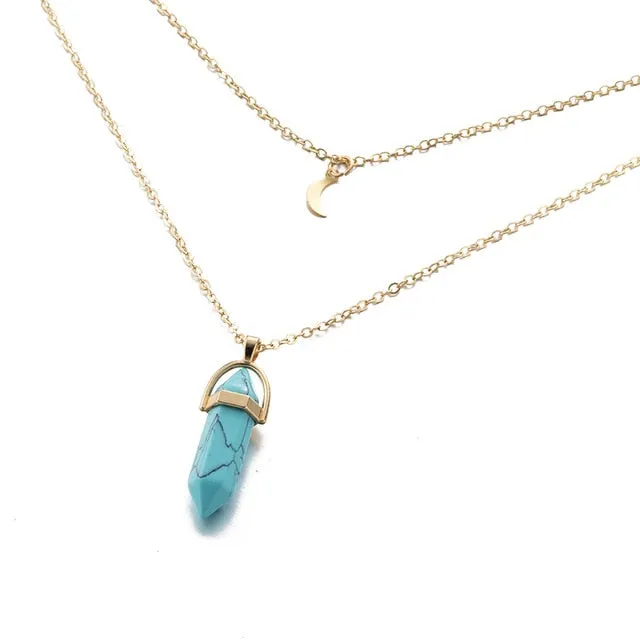 Crystal Moon Gold Layered Necklace
