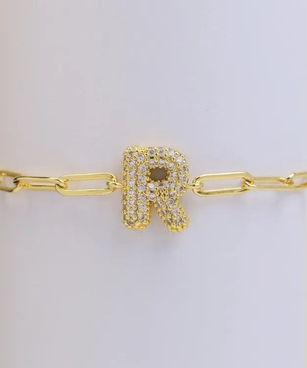 CZ Initial Bubble Balloon Bracelet - Gold Filled