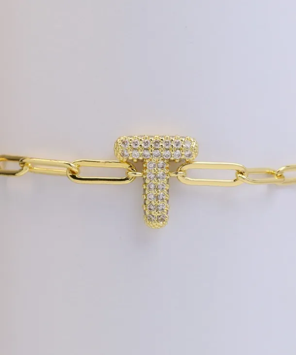 CZ Initial Bubble Balloon Bracelet - Gold Filled