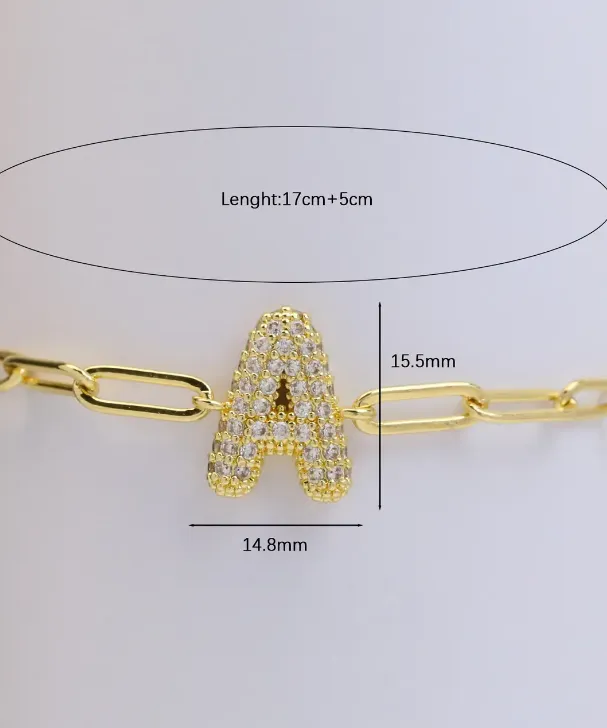 CZ Initial Bubble Balloon Bracelet - Gold Filled