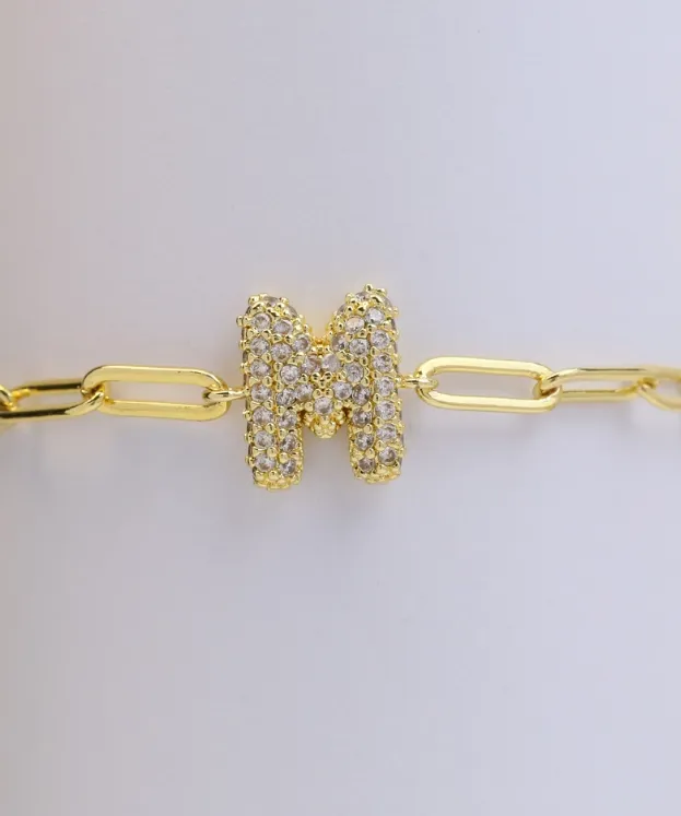 CZ Initial Bubble Balloon Bracelet - Gold Filled