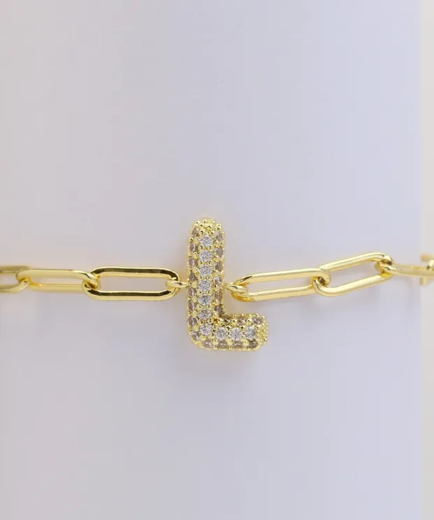 CZ Initial Bubble Balloon Bracelet - Gold Filled