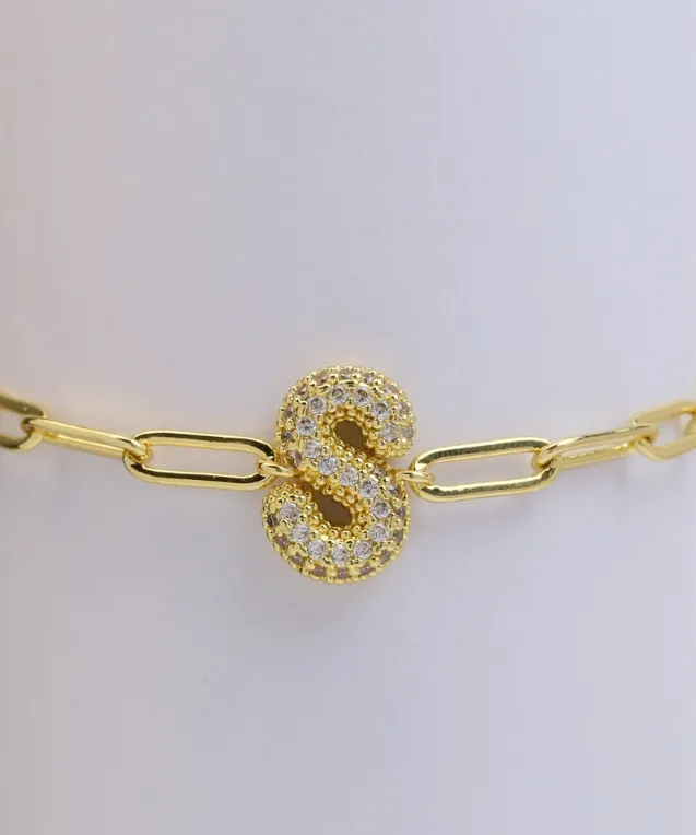 CZ Initial Bubble Balloon Bracelet - Gold Filled