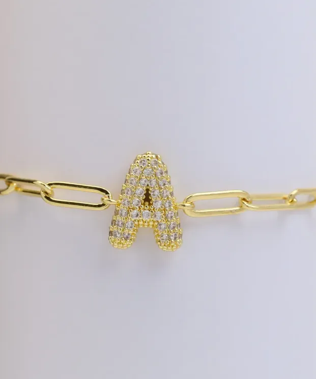 CZ Initial Bubble Balloon Bracelet - Gold Filled