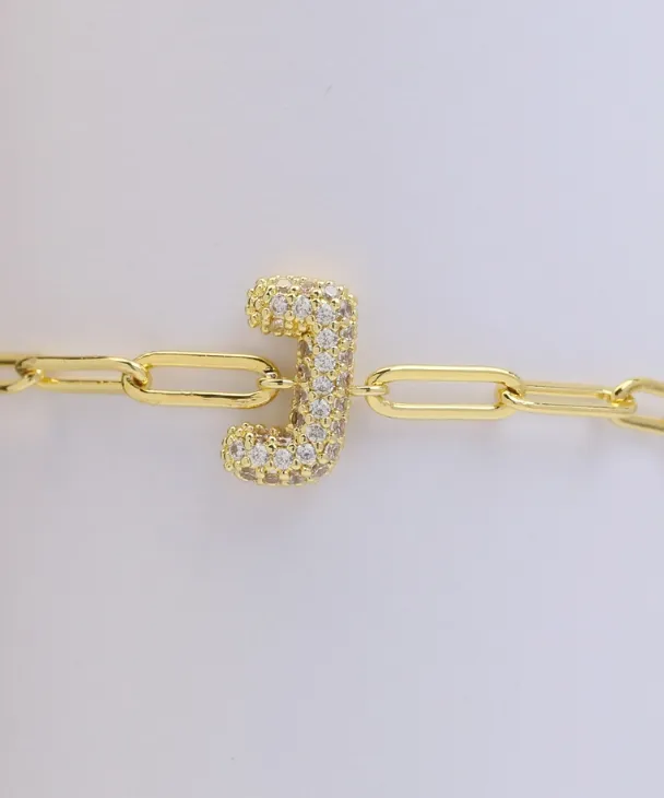 CZ Initial Bubble Balloon Bracelet - Gold Filled