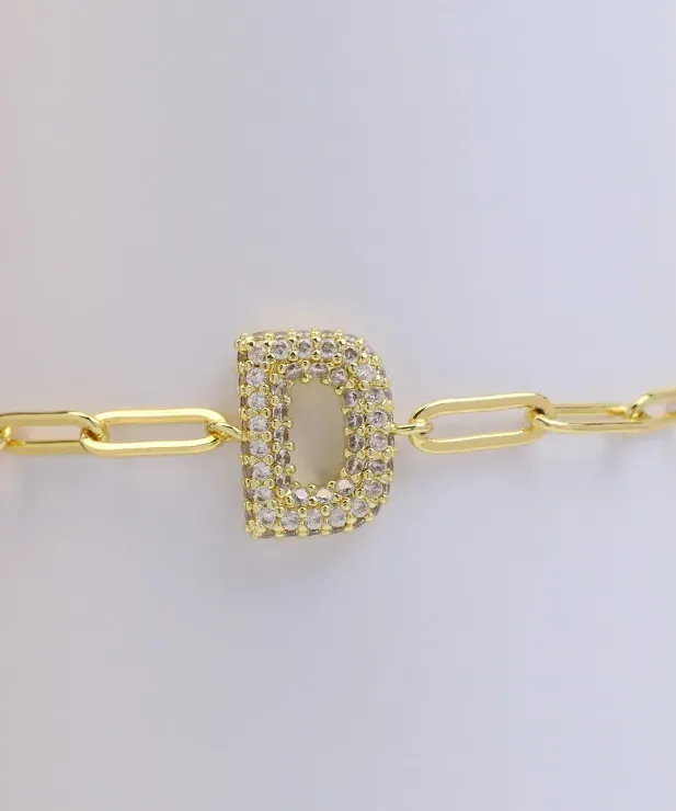CZ Initial Bubble Balloon Bracelet - Gold Filled