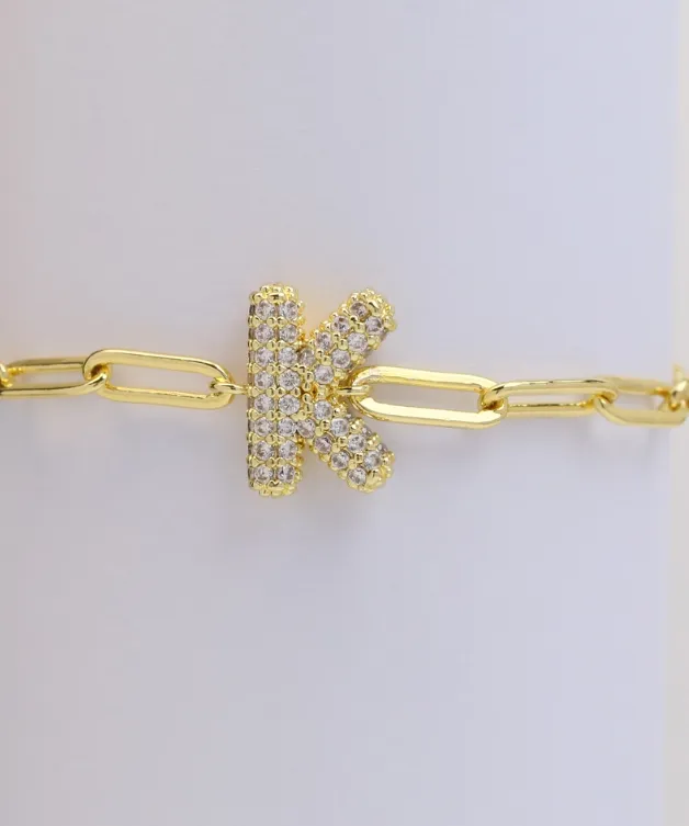 CZ Initial Bubble Balloon Bracelet - Gold Filled