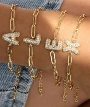 CZ Initial Bubble Balloon Bracelet - Gold Filled