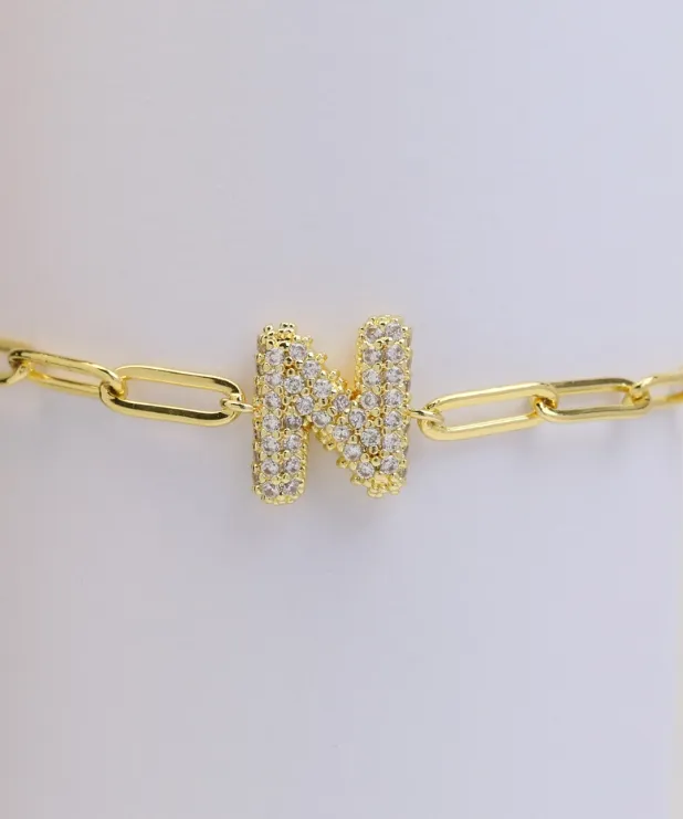 CZ Initial Bubble Balloon Bracelet - Gold Filled