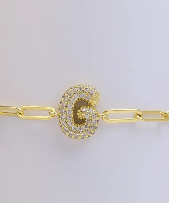 CZ Initial Bubble Balloon Bracelet - Gold Filled