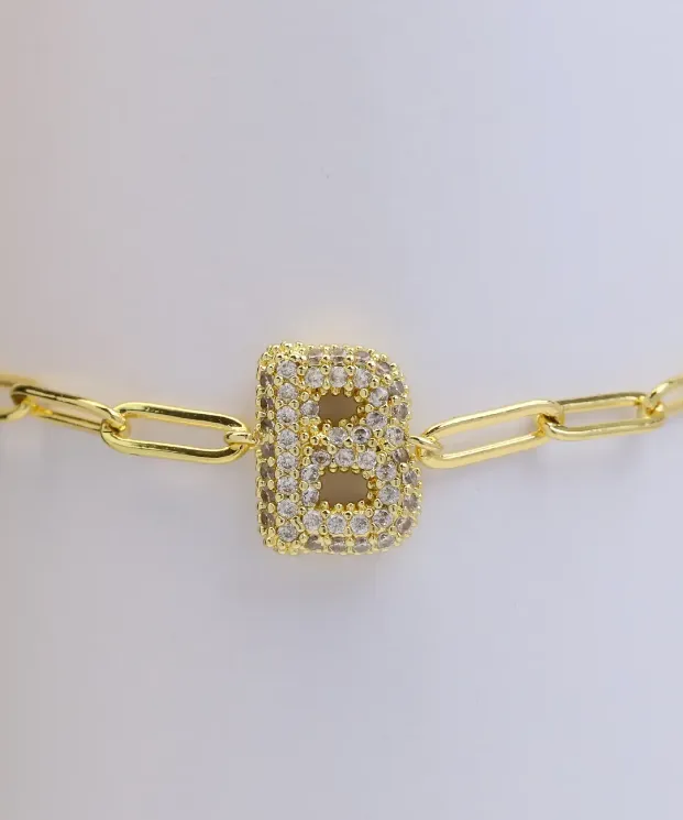 CZ Initial Bubble Balloon Bracelet - Gold Filled