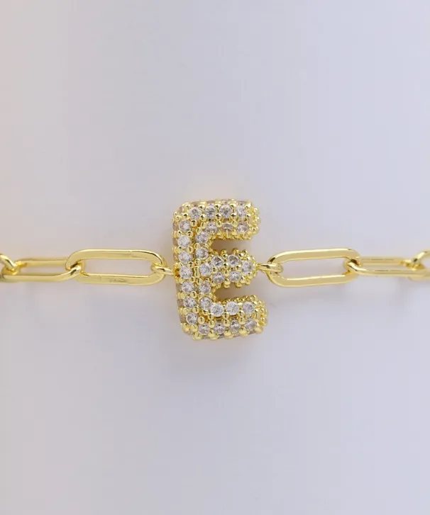 CZ Initial Bubble Balloon Bracelet - Gold Filled