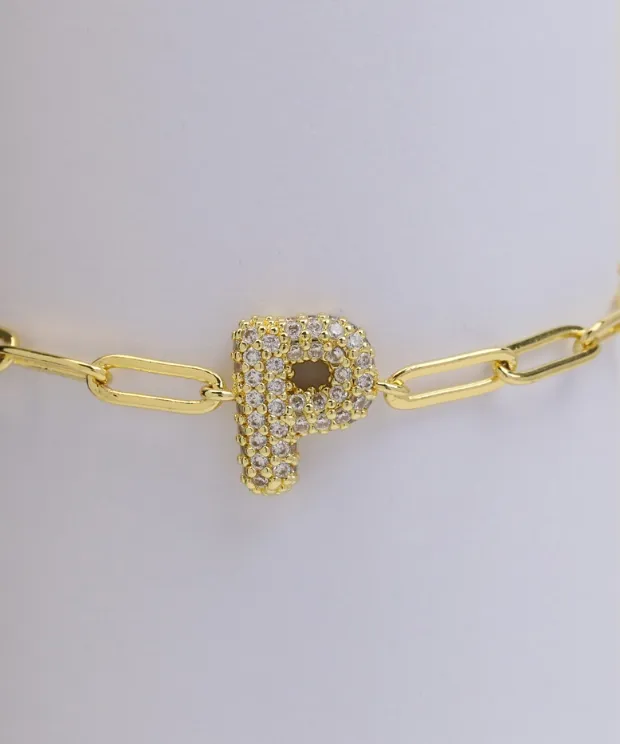 CZ Initial Bubble Balloon Bracelet - Gold Filled