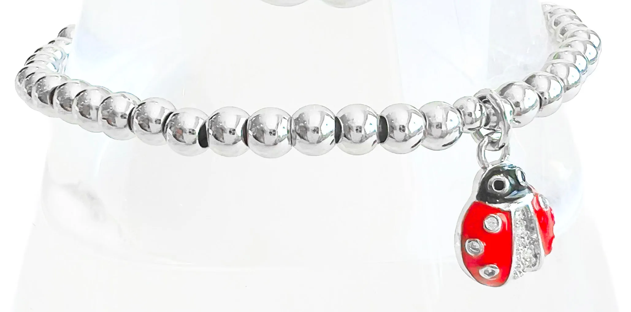 CZ Micropave Ladybug Stretch Bracelet