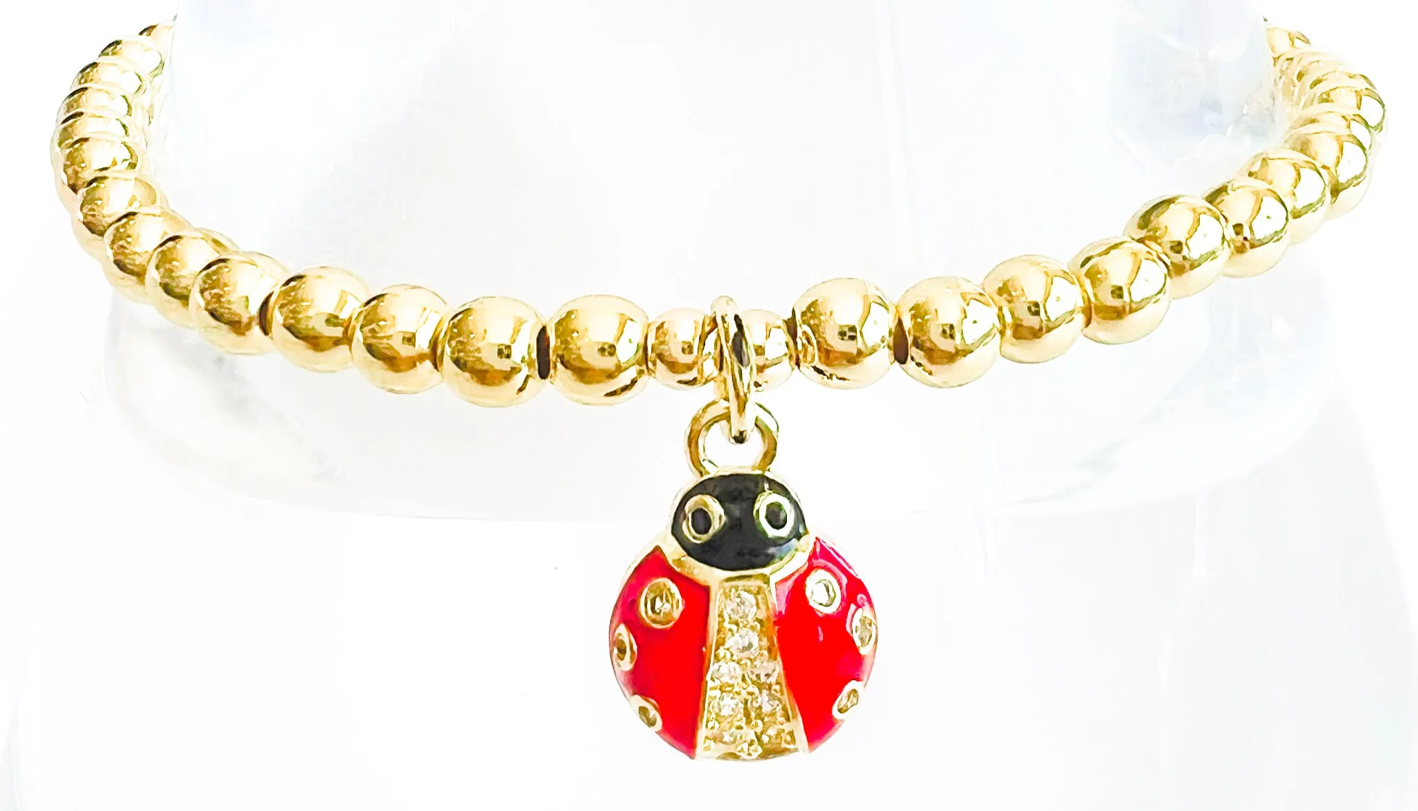 CZ Micropave Ladybug Stretch Bracelet