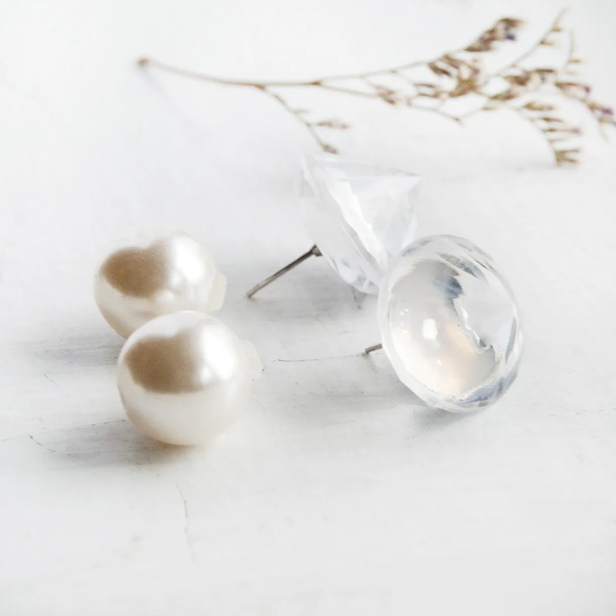 Diamonds & Pearls Double Stud Faux Pearl Earrings