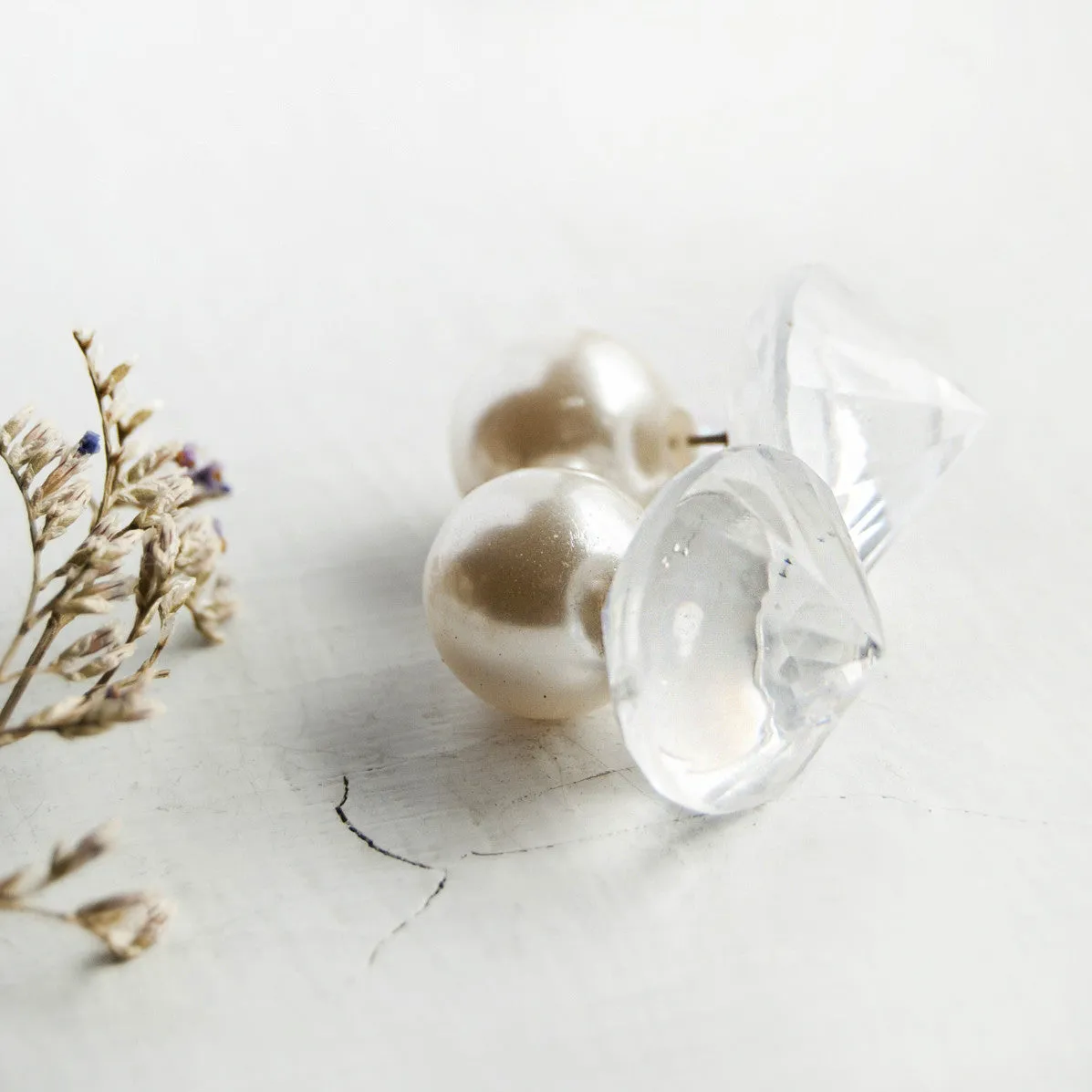 Diamonds & Pearls Double Stud Faux Pearl Earrings