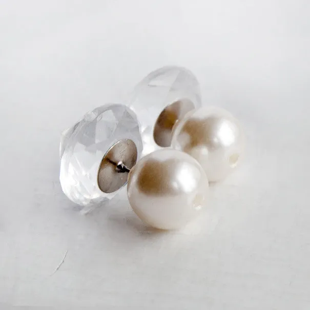 Diamonds & Pearls Double Stud Faux Pearl Earrings
