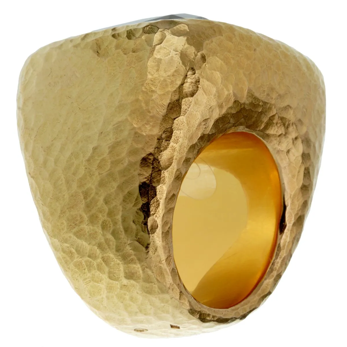 Dior Citrine Hammered Gold Cocktail Ring Sz 6 1/4