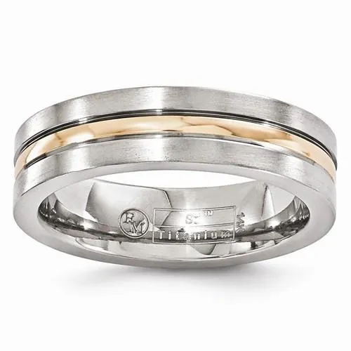 Edward Mirell Titanium And 14k Rose Gold Grooved Band