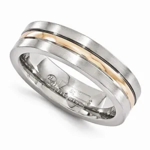 Edward Mirell Titanium And 14k Rose Gold Grooved Band