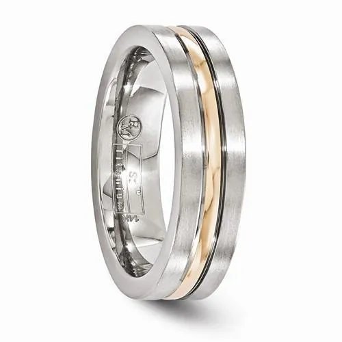 Edward Mirell Titanium And 14k Rose Gold Grooved Band