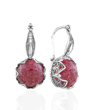 Elegant Filigree Rhodonite Sterling Silver Woman Drop Earrings