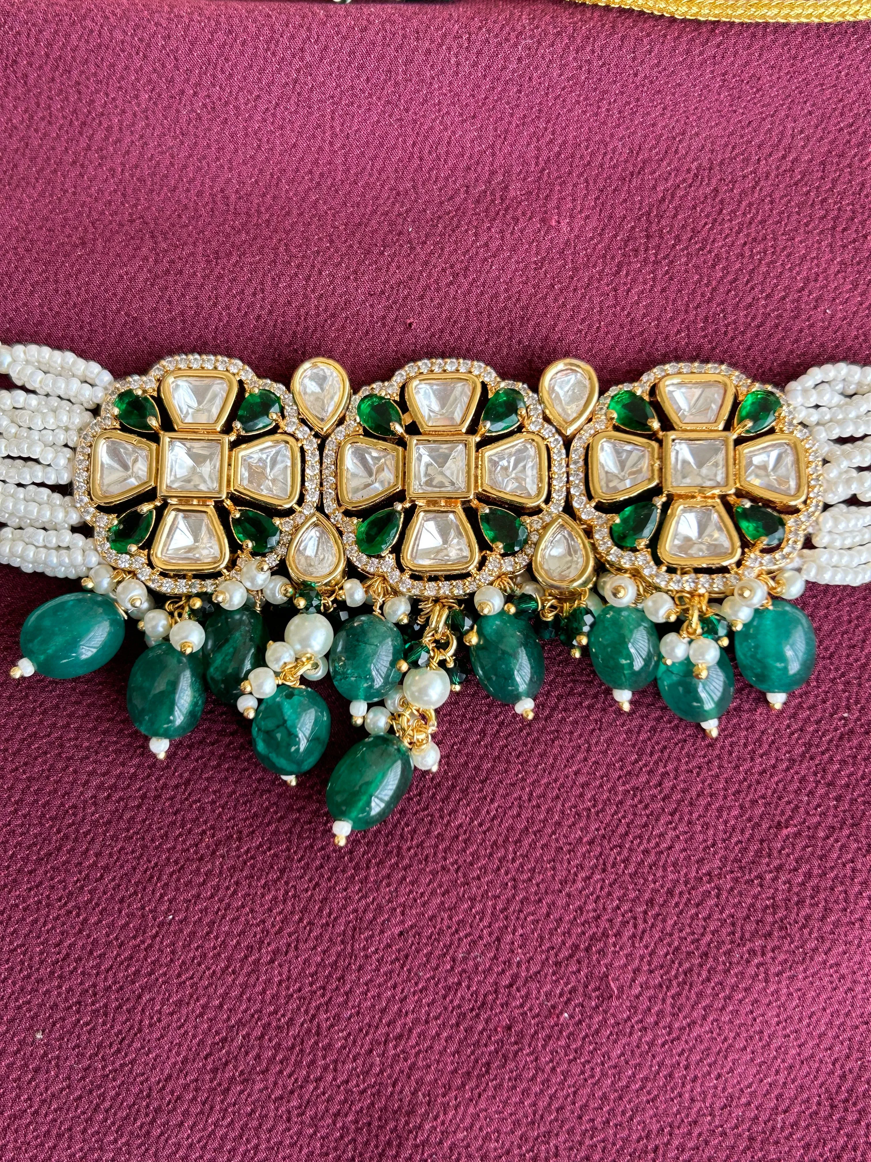 Elegant Green Kundan Beaded Choker Set - Timeless Beauty