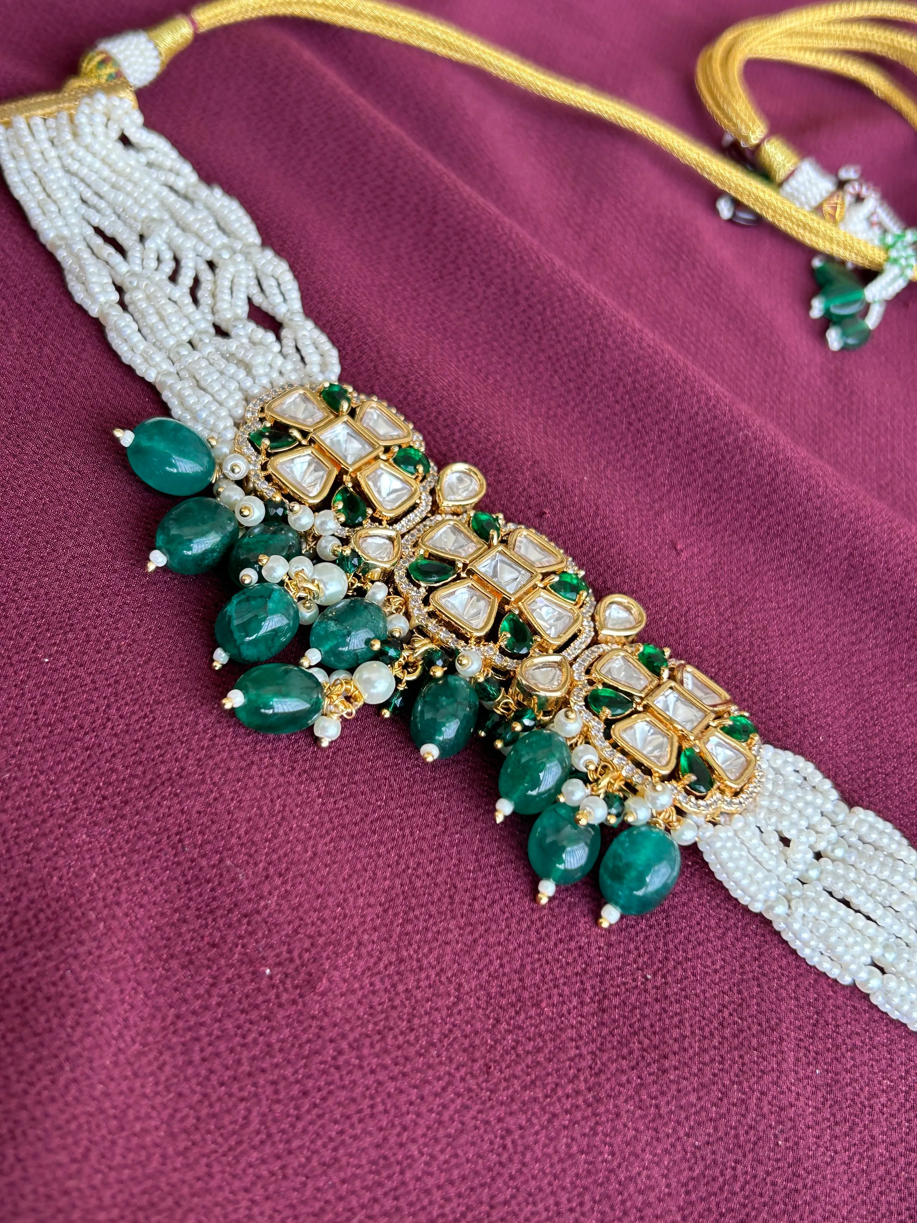 Elegant Green Kundan Beaded Choker Set - Timeless Beauty
