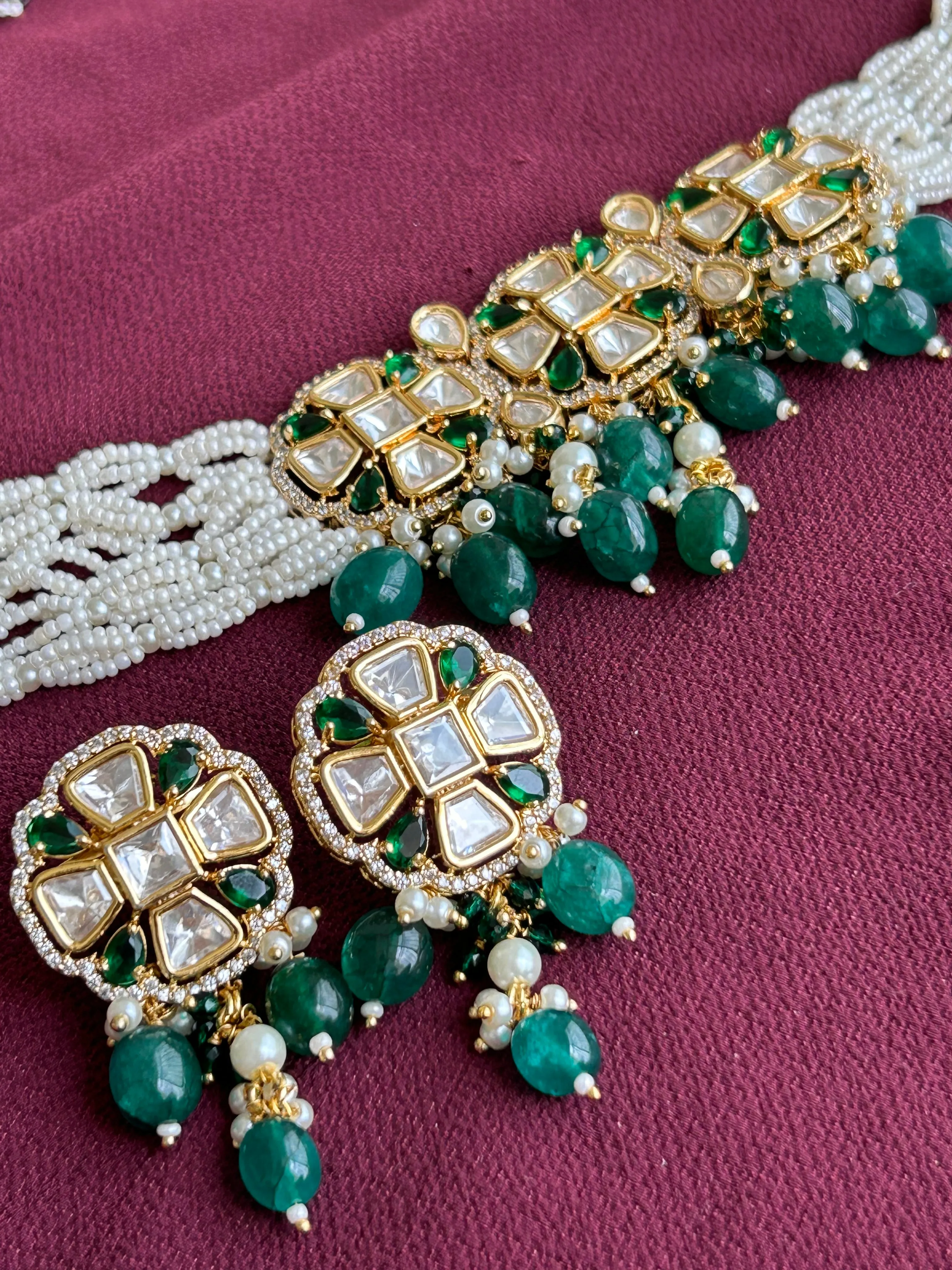 Elegant Green Kundan Beaded Choker Set - Timeless Beauty