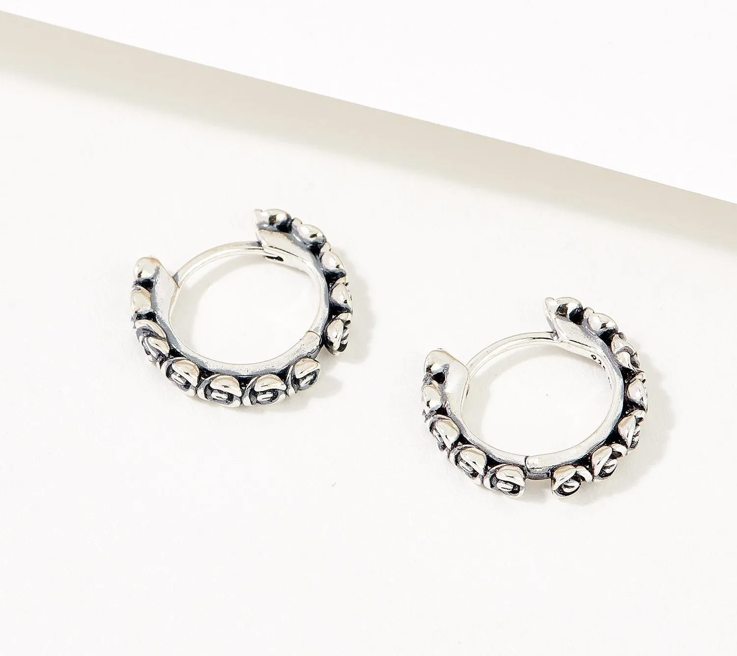Elegant Sterling Silver Rose Textured Hoop Earrings