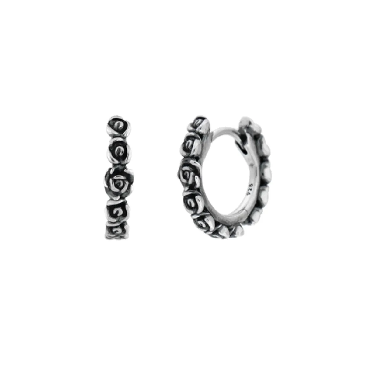 Elegant Sterling Silver Rose Textured Hoop Earrings