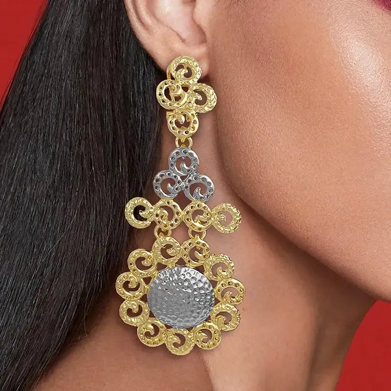 Elegant Two-Tone Long Dangle Drop Earrings