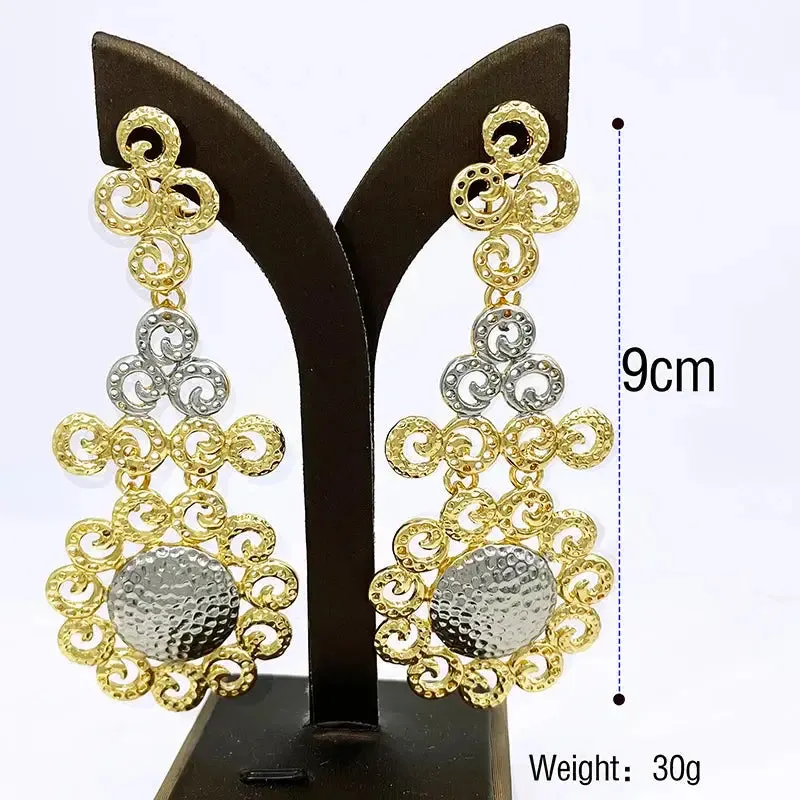 Elegant Two-Tone Long Dangle Drop Earrings