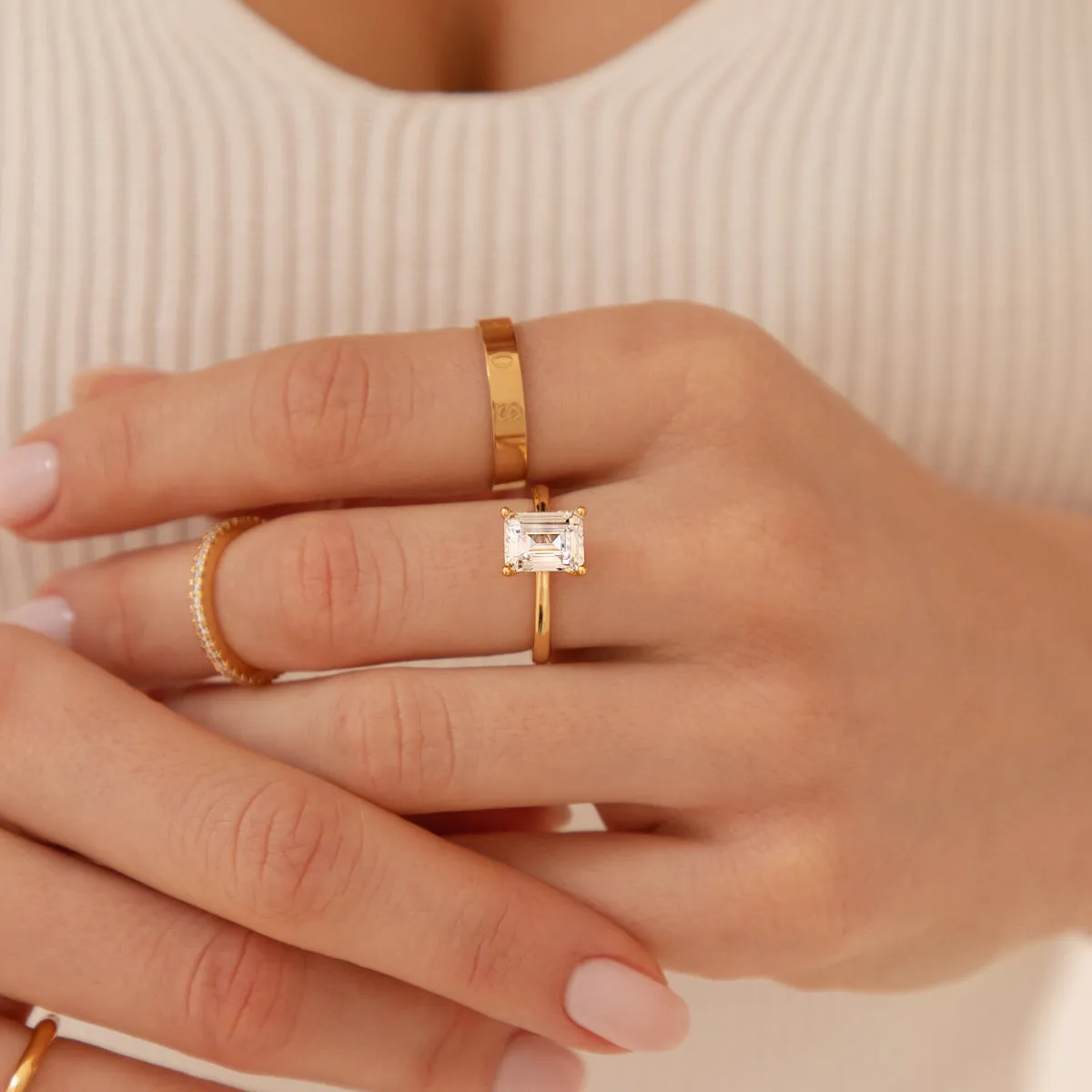 Emerald Cut Solitaire Ring (Gold)